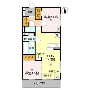 アレ・デ・フルール西向日駅前A棟の間取り|南向きの明るい12帖LDK。収納豊富なWCL付きの洋室