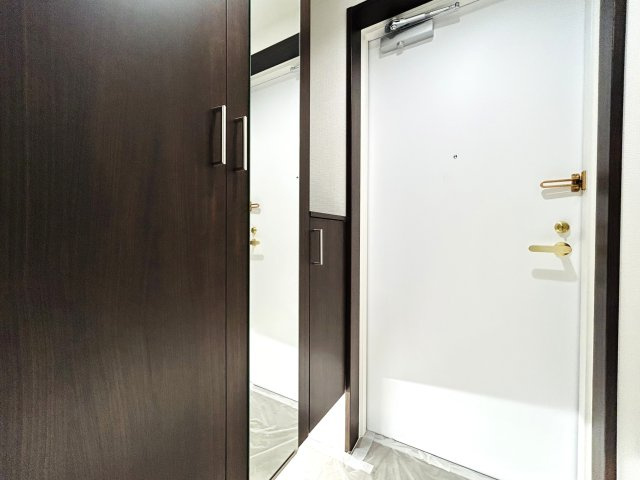 建物名を書く時は覚悟！免許証には書かれない寂しさある分、室内仕様は寂しくない！！MEGAドンキが近いので、冷蔵庫も最悪なくてＯＫじゃん！！な、『東急ドエル・横浜ヒルサイドガーデン２号棟』リフォームの玄関|毎日通る玄関はこちらです