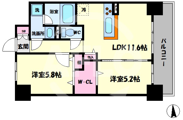 ルミエール北梅田　豊崎小学校区の間取り|ルミエール北梅田　開放感のある間取り