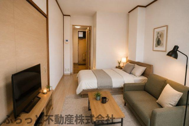 パークサイドビルマンションの居間・リビング|家具・家電はAIによるイメージとなります