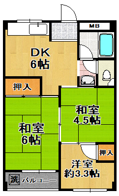 クラモトマンションの間取り|★広々３ＤＫ！★