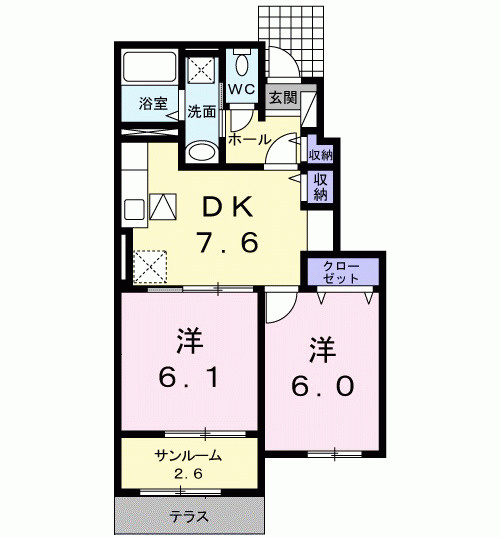 ＮｏｂｌｅＰｅａｃｈ弐番館の間取り