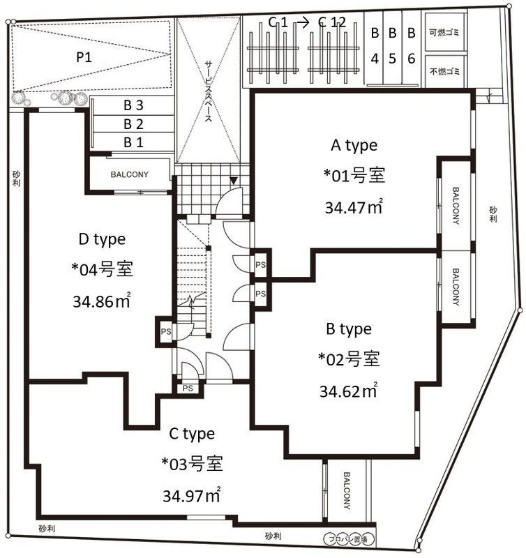 福岡市南区塩原４丁目のアパートの区画図