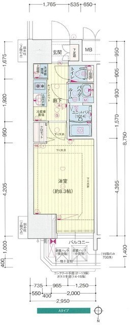 プレサンス谷町九丁目駅前の間取り
