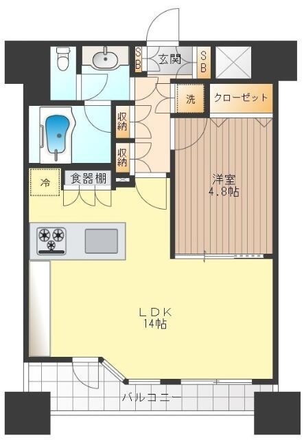 パレ・ソレイユ東京日本橋の間取り|暮らしやすい1LDKタイプ
