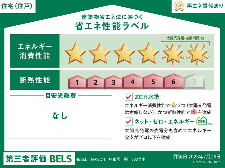 HEBEL　MAISON　甲東園の省エネ性能ラベル