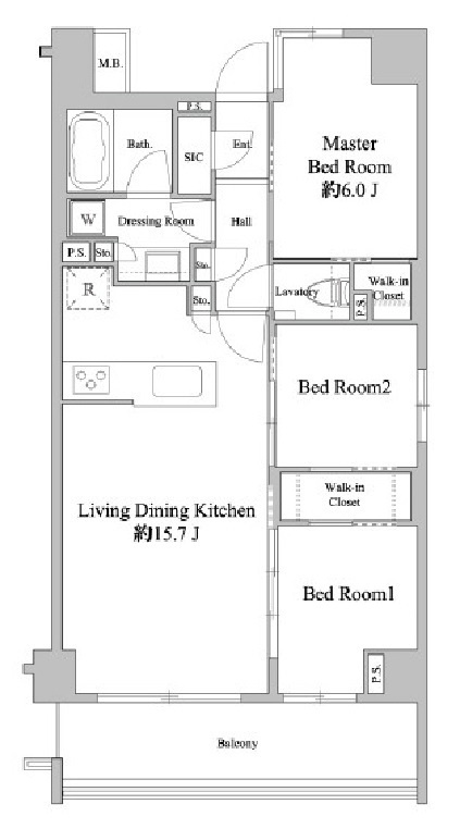 ドゥーエ西馬込の間取り|西向きバルコニー北西角部屋の3ＬＤＫ