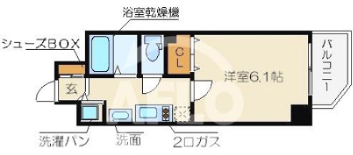 プレサンス中之島公園グラシアの間取り|プレサンス中之島公園グラシア　単身用間取り