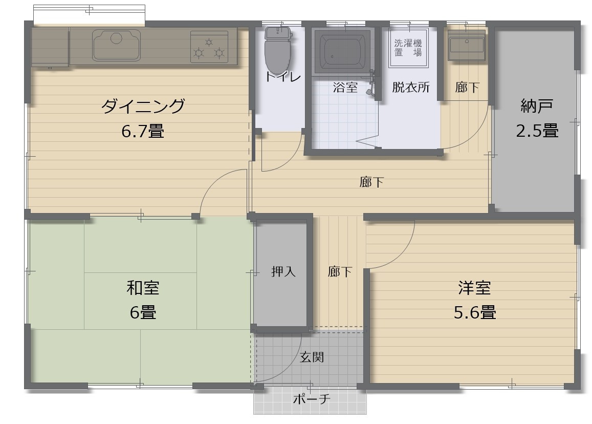 津山市　楢　平家中古住宅　２DK＋納戸の間取り