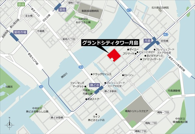 グランドシティタワー月島の地図