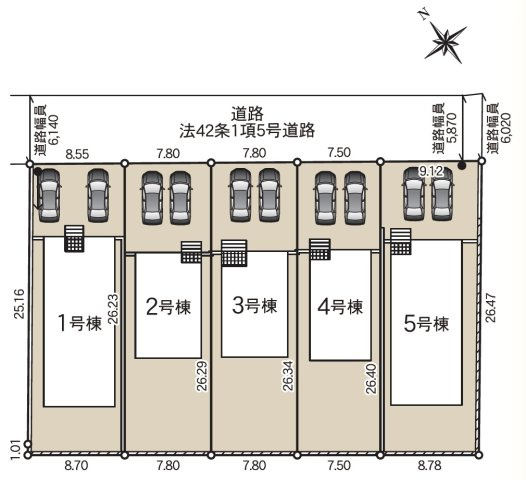 新築戸建　上田市上塩尻　全５棟の区画図