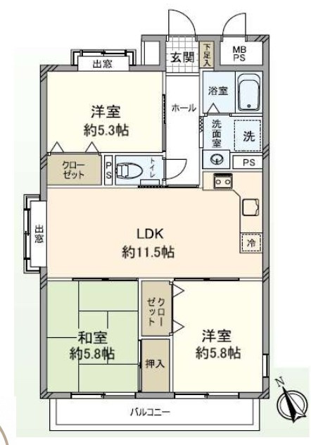 セザール入間　中古マンション　2階の間取り