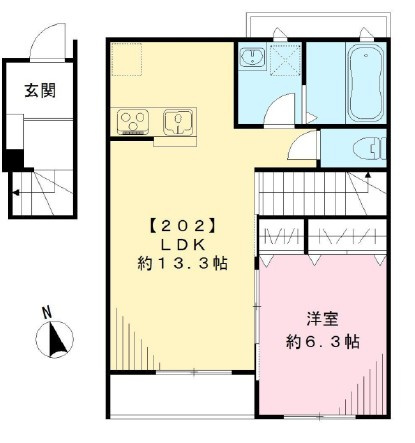 稲城市東長沼のアパートの間取り