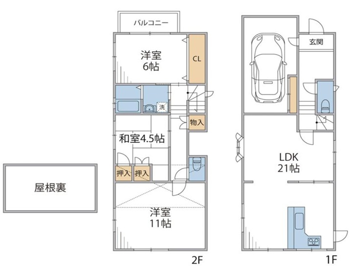 LDK21帖で開放感あり　松が丘1丁目　中古戸建の間取り