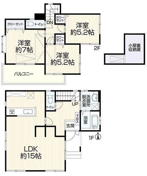 三郷市彦成1丁目　中古戸建の間取り|小屋裏収納・全居室収納付でお部屋がスッキリ片付きます