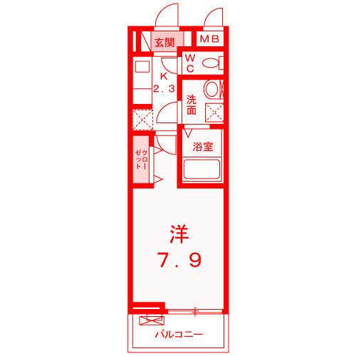 オールヴァリの間取り|広々26.15㎡・南西向き