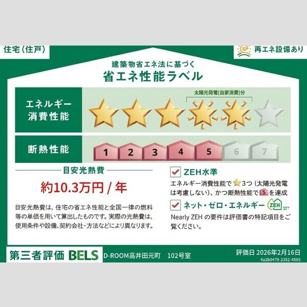 D-ROOM高井田元町の省エネ性能ラベル