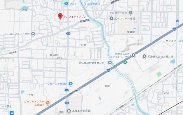 高槻市氷室町２丁目の賃貸マンションの地図