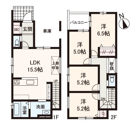 【間取り】 | Terrechez堺市堺区南向陽町1期 | ゆとりの4LDK新築戸建！ビルトイン車庫1台分有(車種による)。