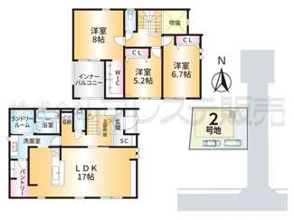 【間取り】 | 大和郡山市野垣内町の新築一戸建 全６区画 | ２号地間取図