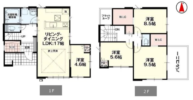 新築　佐波郡玉村町福島2期　2号棟の間取り|建物面積106.23㎡　シューズインクローク・ウォークインクローゼット・・各部屋収納付きで便利です！日当たりの良い広々バルコニーは気持ち良くお洗濯物が干せます！							

