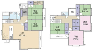 【間取り】 | 河内南一丁目　戸建 | 敷地面積200㎡超、建物延床面積140㎡以上のゆとりある6LDK住宅