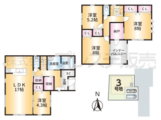 【間取り】 | 大和郡山市野垣内町の新築一戸建 全６区画 | ３号地間取図