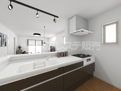 【キッチン】 | 大和郡山市野垣内町の新築一戸建 全６区画 | ３号地キッチン完成イメージ／人気の対面キッチン♪