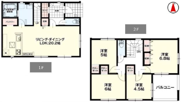 新築　佐波郡玉村町福島2期　3号棟の間取り|建物面積106.93㎡　広々20.2帖のLDK！シューズインクローク・パントリー・各部屋収納付きで便利です！インナーバルコニーなので突然の雨でもお洗濯物も安心です♪
