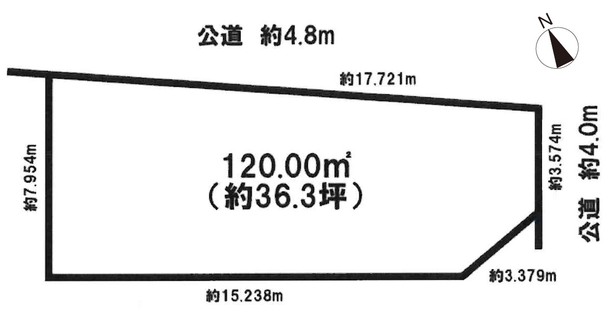 小牧市大字本庄　売地の土地図|北東角地・間口広々！