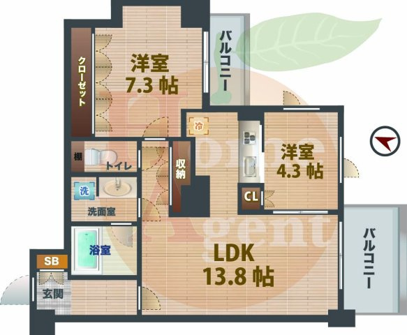【間取り】 | アゼリアテラス新宿 | 2LDKのお部屋です。