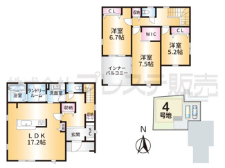 【間取り】 | 大和郡山市野垣内町の新築一戸建 全６区画 | ４号地間取図