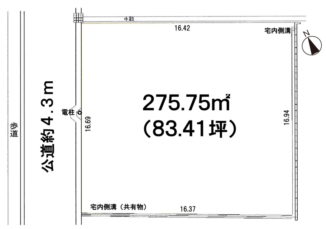 小牧市新町３丁目　売地の土地図|敷地広々！83.41坪！　広々間口16.69ｍ。