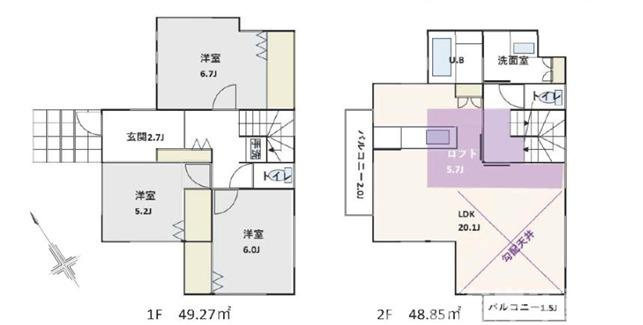 茅ヶ崎市平和町　新築戸建の間取り|南向き　３LDK