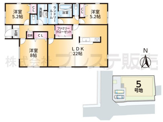 【間取り】 | 大和郡山市野垣内町の新築一戸建 全６区画 | ５号地間取図