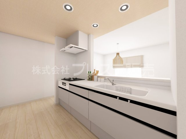 大和郡山市野垣内町の新築一戸建 全６区画のキッチン|５号地キッチン完成イメージ／人気の対面キッチン♪