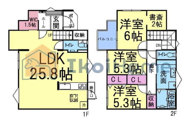 明石市魚住町西岡　中古戸建の間取り|●年中無休：当日予約可●3LDK＋書斎＋WIC！LDK広々約26帖！1階WICがございますので便利！