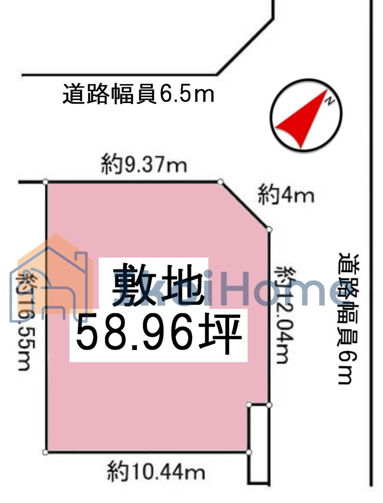 神戸市西区狩場台2丁目　土地　の土地図|●年中無休：当日予約可●角地で陽当り良好！前面道路は北東・北西側ともに約6.5ｍございます！