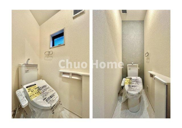 江戸川区西瑞江5丁目新築分譲住宅のトイレ|【トイレ】温水洗浄便座機能付きトイレ。温水洗浄便座は清潔にお使いいただくための大切なアイテムです。
