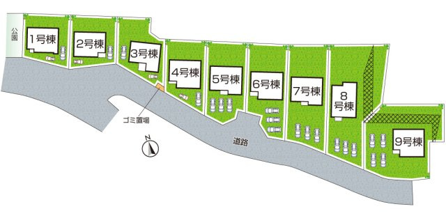 富田林市梅の里　新築一戸建ての区画図|全9区画
