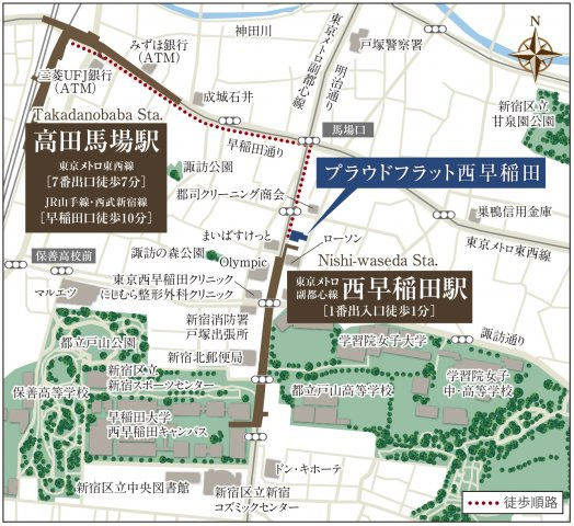 プラウドフラット西早稲田の地図