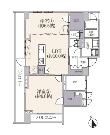 アデッソ新宿若松町の間取り|アデッソ新宿若松町：西向き角部屋につき陽当り・眺望良好！全居室収納・窓が付いた２ＬＤＫリノベーション物件は全居室６．５帖以上の暮らしやすいお部屋となっております！