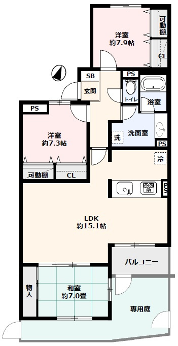 ライオンズマンション大宮吉野原の間取り|【3LDK・バルコニー・専用庭付き】LDK：15帖、各洋室和室7帖以上のゆとりのあるお部屋です。新規リノベーションされ、より快適にお過ごしいただけるようになりました！収納スペースも充実しています◎