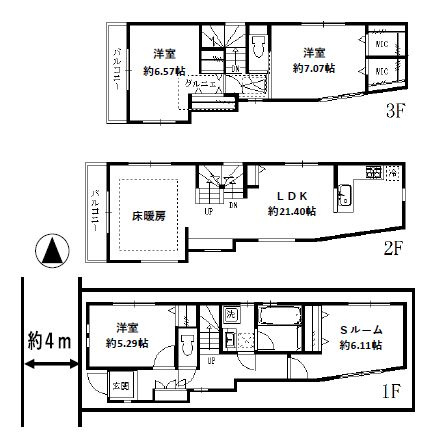 【間取り】 | 中野区沼袋１丁目　中古戸建て | 2階ワンフロアLDKで、陽光あふれる快適な暮らしを実現