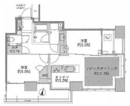 シティタワー上野池之端の間取り|南東角部屋住戸につきまして日当たり・通風良好