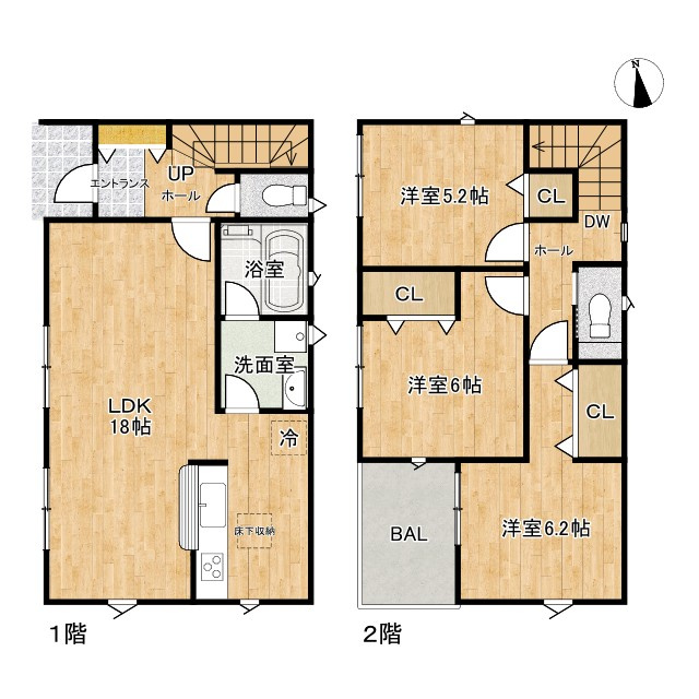 枚方市 出口  第１６  新築 一戸建て  1号棟 の間取り|3LDK、価格2880万円、土地面積82.83㎡、建物面積87.48㎡、駐車場1台分