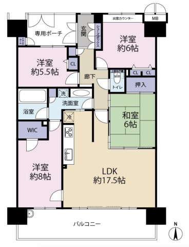 ビープレイスA棟の間取り|中古マンション　4LDK　専有面積：94.04平米　バルコニー面積：15.77平米　南向き