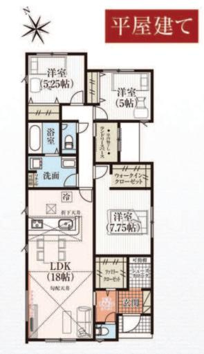 羽生市西４期　新築一戸建て　01　グラファーレの間取り|対面キッチンで開放的な広々18帖LDKです♪