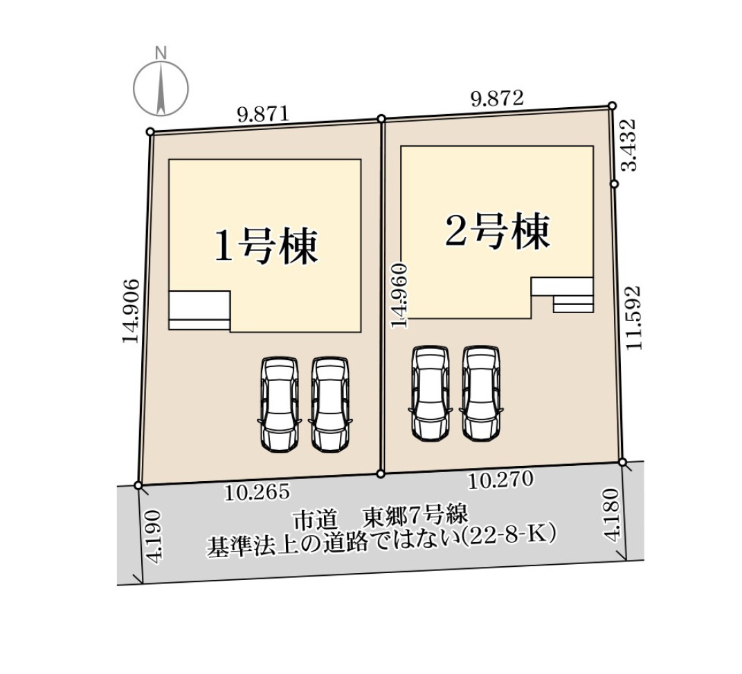 宗像市東郷2丁目第1-1棟（2号棟）の区画図|配置図（2号棟）