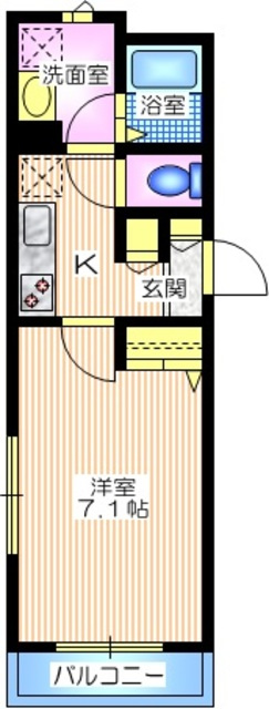 ウィステリアの間取り|南東向き角部屋２面採光　すっきり１Ｋ２６．２１平米